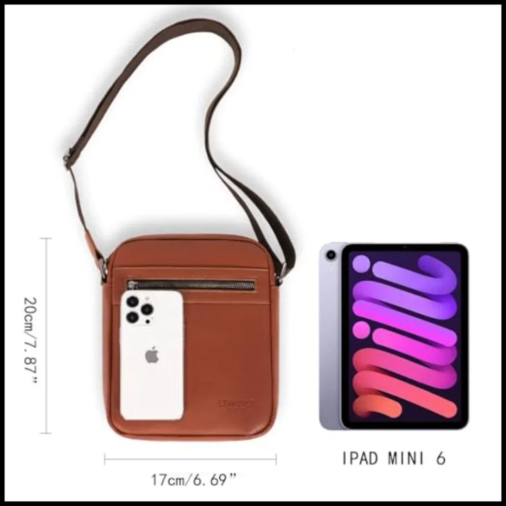 Leather Messenger Bag Crossbody Sling Adjustable Strap Multifunctional Classic